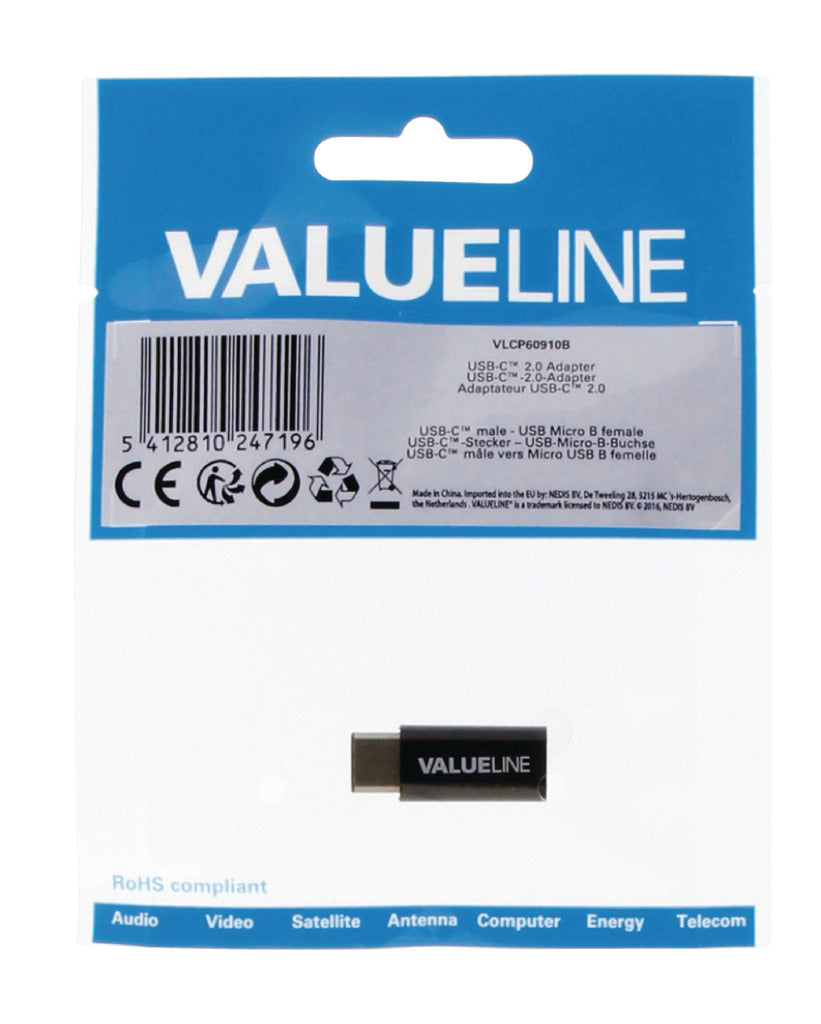Valueline VLCP60910B USB 2.0 Adapter USB-C Mand-USB Micro-B Kvindelig sort
