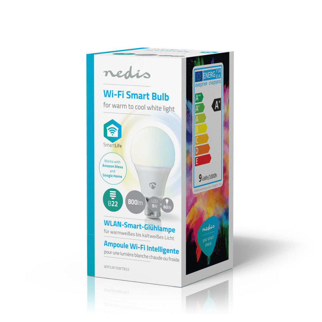 Nedis Wifilw10WTB22 Wi-Fi smart LED-lampe varm til kald-hvitt B22