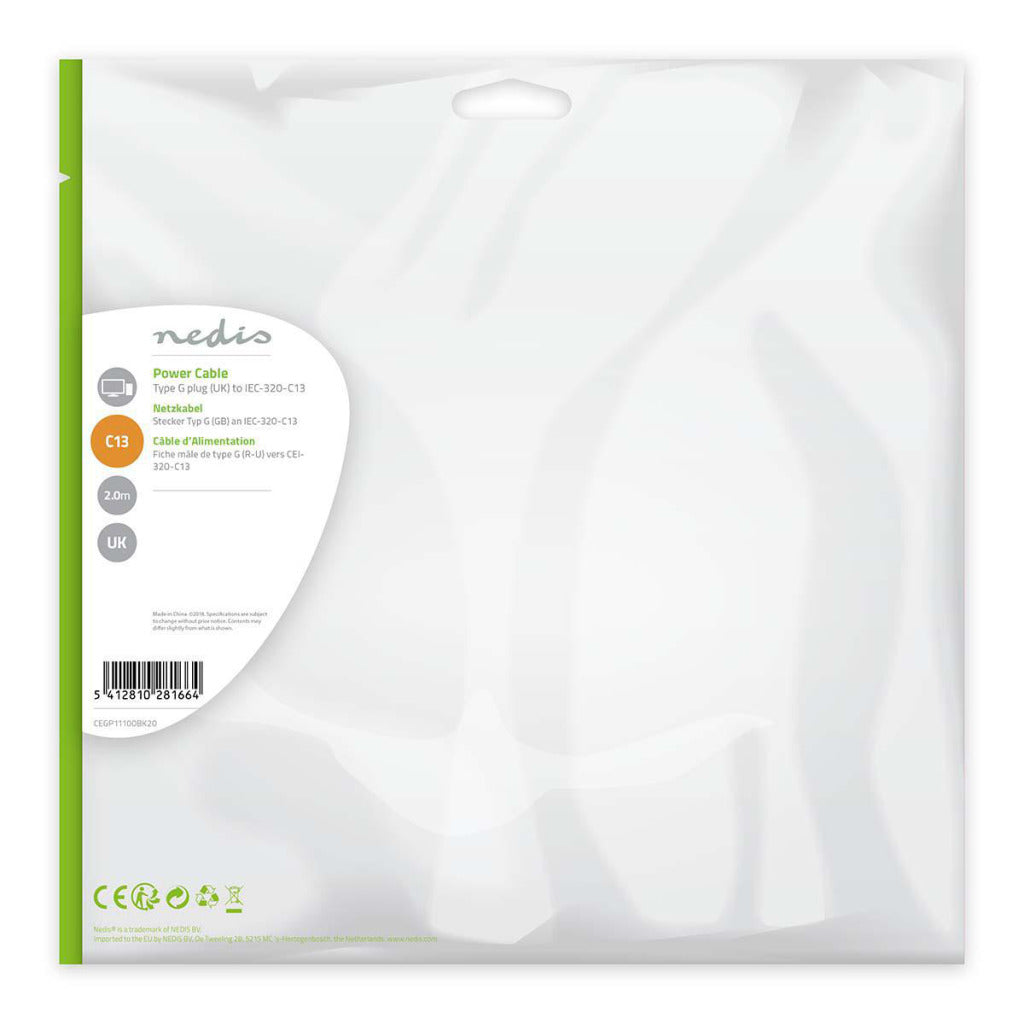 Nedis CEGP11100BK20 napajalni kabelski vtič Type G (VK) -IC-320-C13 2,0 m črna