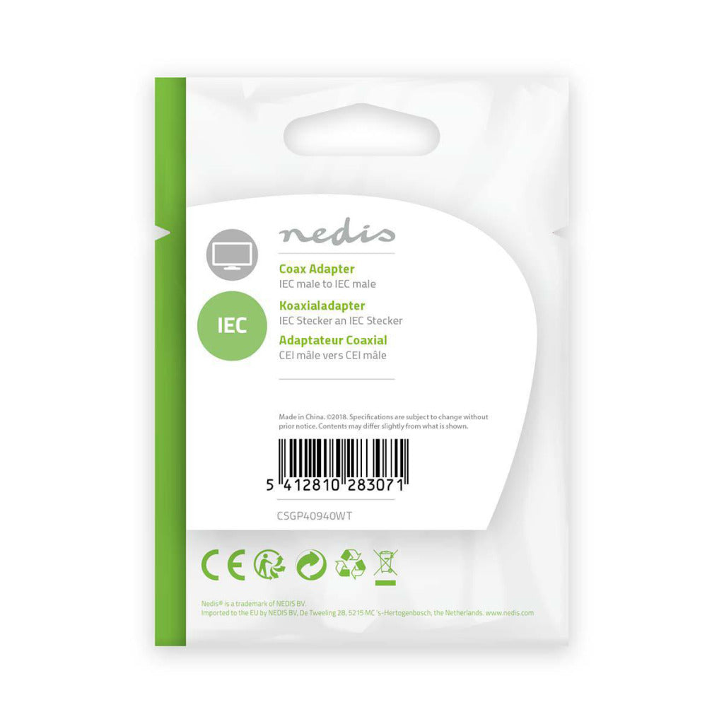 Nedis CSGP40940WT koaxadapter IEC (koaxiální) muž - IEC (koaxiální) mužský