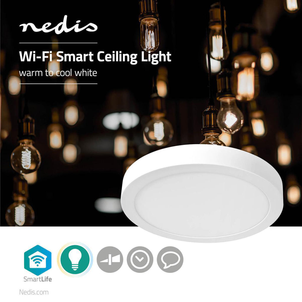 Nedis Wifilaw20Wt Wi-Fi inteligentna lampa sufitowa wokół Oslash; 30 cm ciepły do ​​chłodnego białego 1200 lm 18 W Slim Design Aluminium