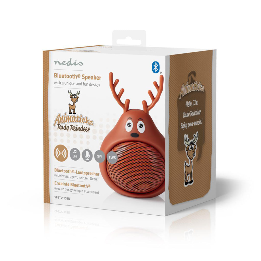 NEDIS SPBT4110BN Animaticks Bluetooth Głośnik 3 godziny gry w czasie Hands -Free Free Cally Rudy Reindeer