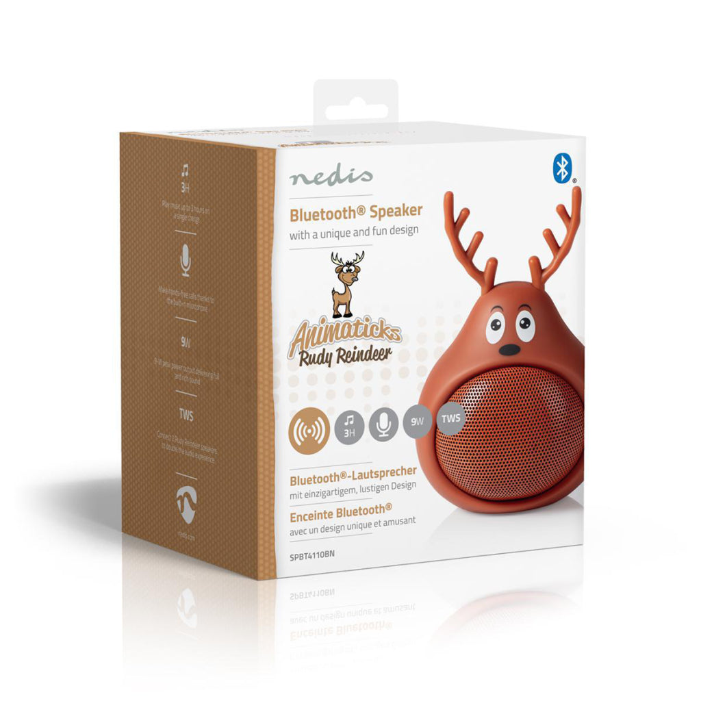 NEDIS SPBT4110BN Animaticks Bluetooth Głośnik 3 godziny gry w czasie Hands -Free Free Cally Rudy Reindeer