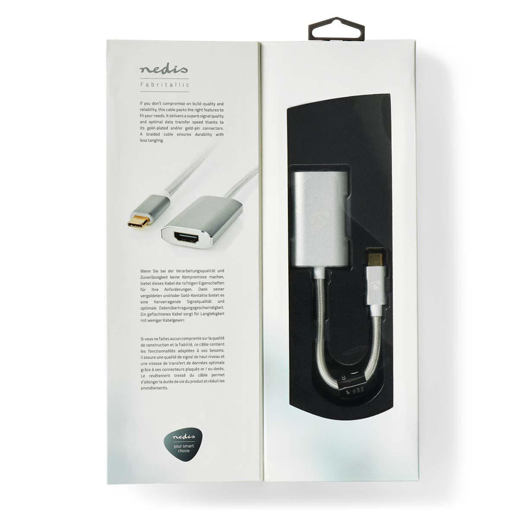 Nedis CCTB64680AAL02 USB-Adapter USB 3.2 Gen 1 USB Typ-C-Handel; Männlicher HDMI -Handel; Stecker 0,20 m abgerundete Strick -Nylon -Silber -Deckungsscheibenbox