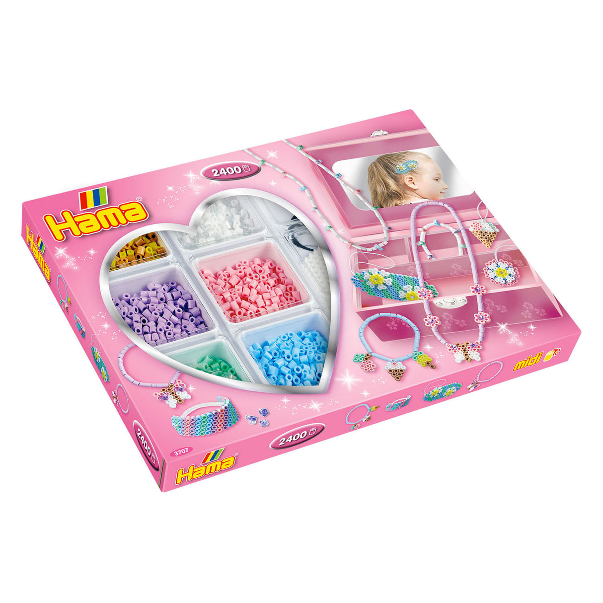 Hama Bügeln Perlenset Schmuck machen rosa, 2400st.
