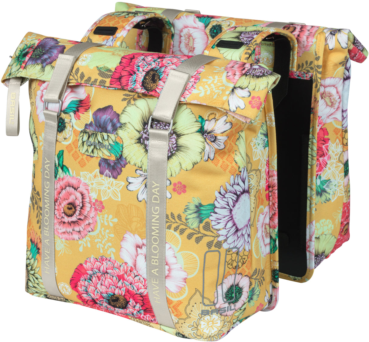 Basil Bloom Field Double Bicycle Bag - Vandtæt, fuldt foret, honninggul