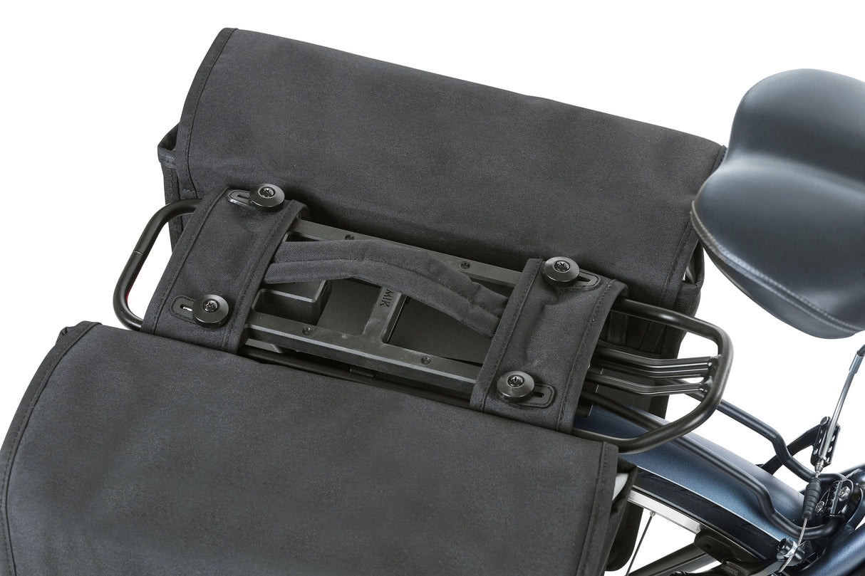Basil Go-Double Bag Mik, Double Bicycle Bag, Black, 32L, Suitable for Mik System carriers Carrierplates