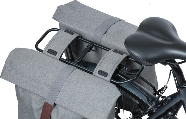 Basil City Double Bicycle Bag Gray, Water Repellent, Egnet for e-sykler, reflekterende, 28-32L