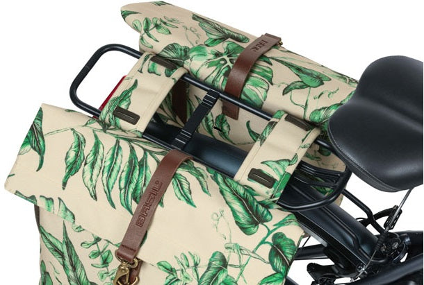 Basil Ever-Green Double Bicycle Bag, Recycled PET, Water retaining folding, Unisex, Bicycle, Sandshell Beige