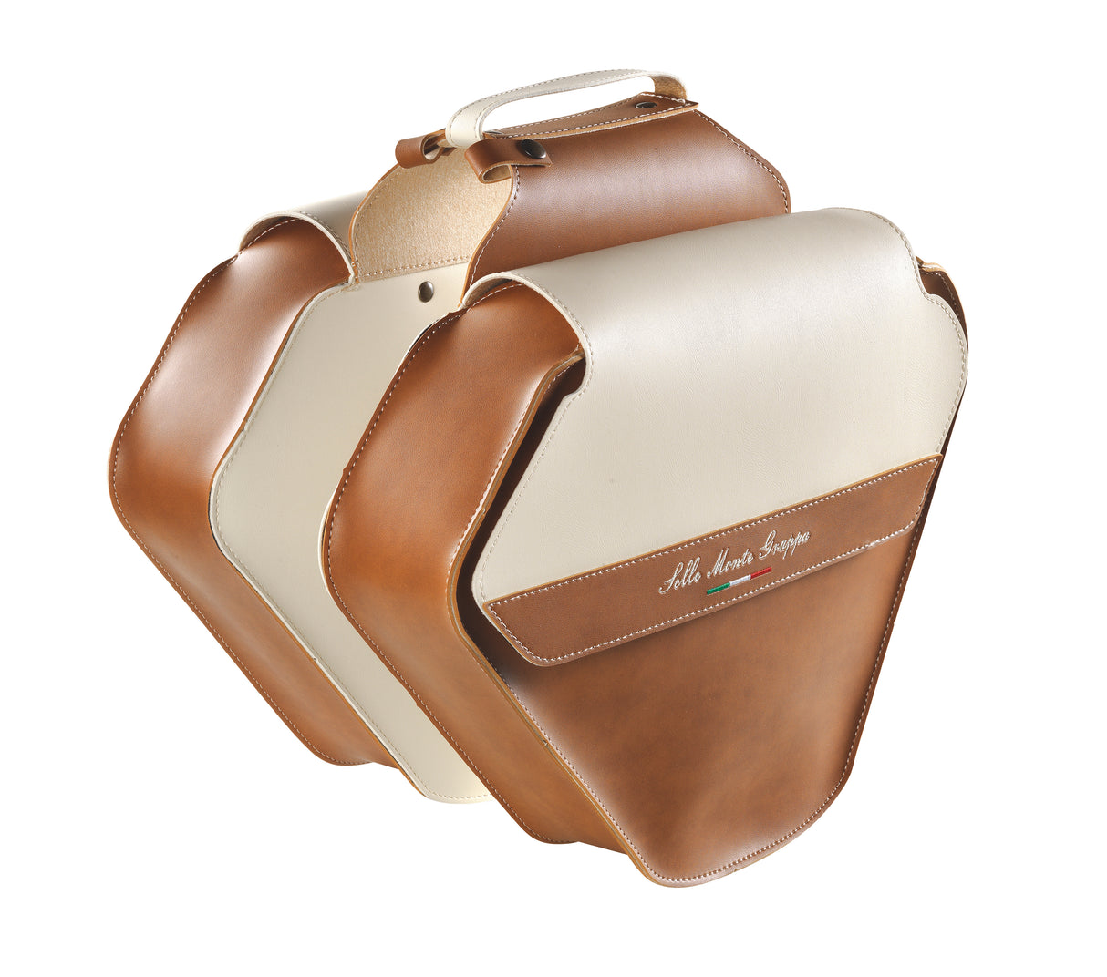 Monte Grappa Doppelfahrradbeutel Mode Leder Cognac Creme