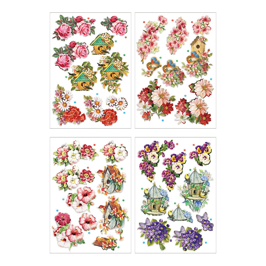 Creativ Company 3D sheets of flowers and birds, 4 sheets