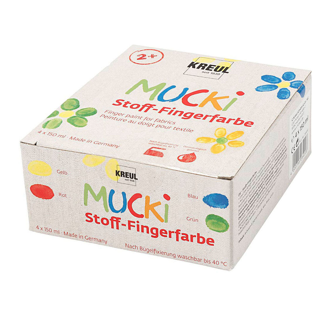 Creativ Company Muck Dinger Paint bleu vert rouge jaune, 4x150 ml
