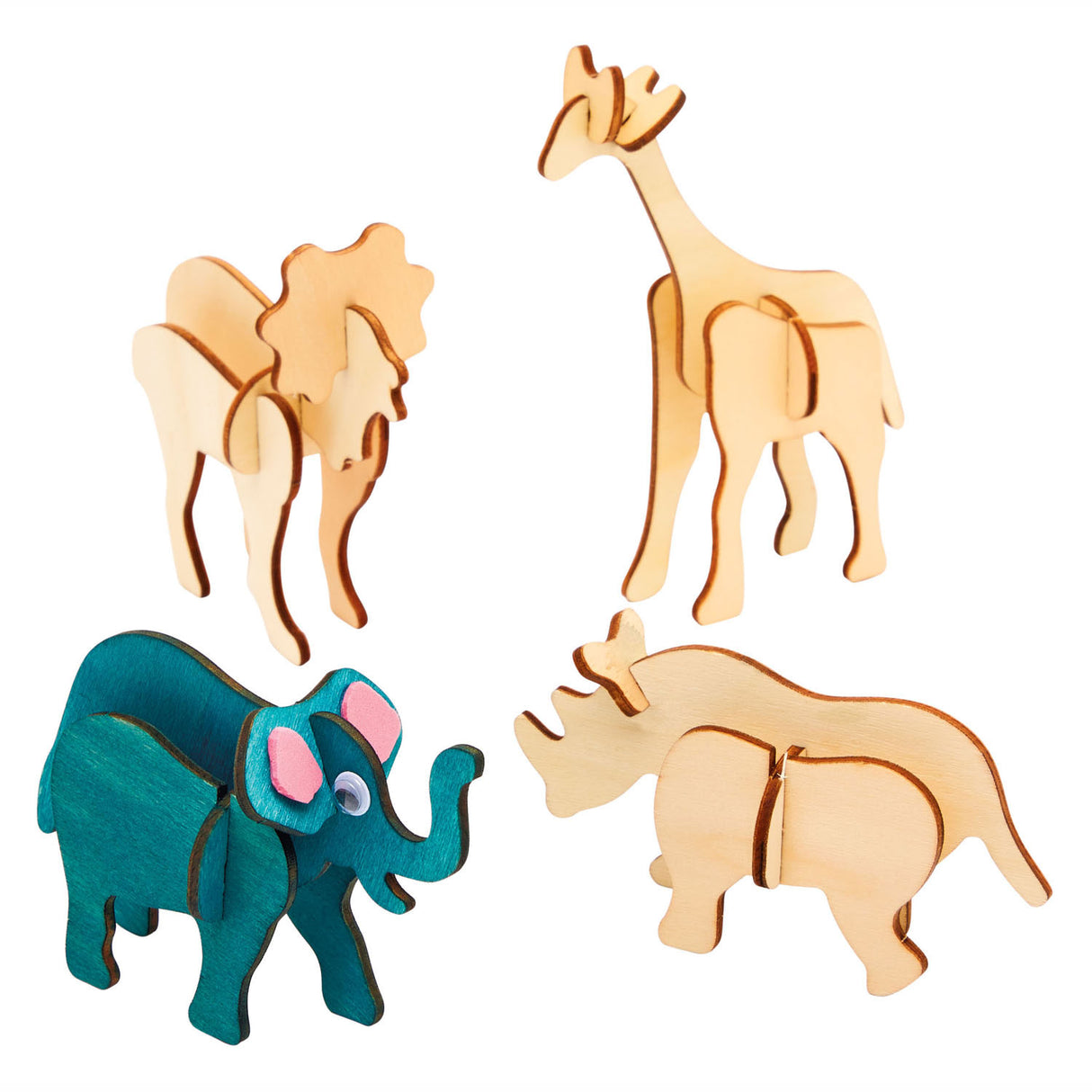 Zbarvení Bouwpacket Houten 3D Jungled Animals, sada 4