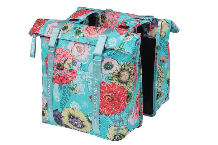 Basilikum Bloom Field Doppelfahrradbeutel - wasserdichtes, recyceltes Haustier - 28-35L - Himmelblau