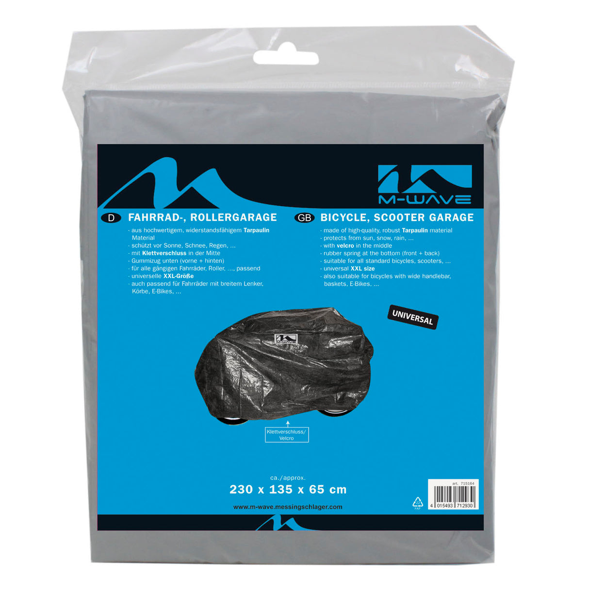 Bicycle Garage XXL - Beskyttende Peva Bicycle Garage for alle standard sykler, scootere - 230x135x65 cm - tarpaulinmateriale - svart