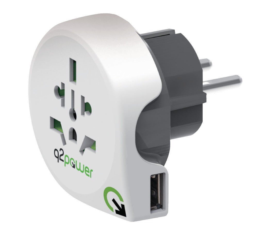 Q2 Power 1,100110 Travel adapter World-to-Europe USB grounded