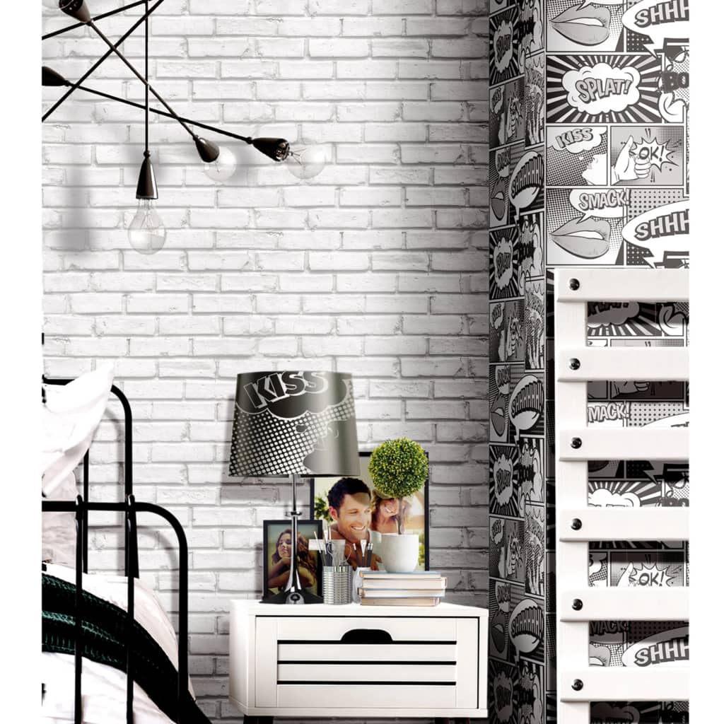 Noordwand behang urban friends coffee bricks grijs en wit