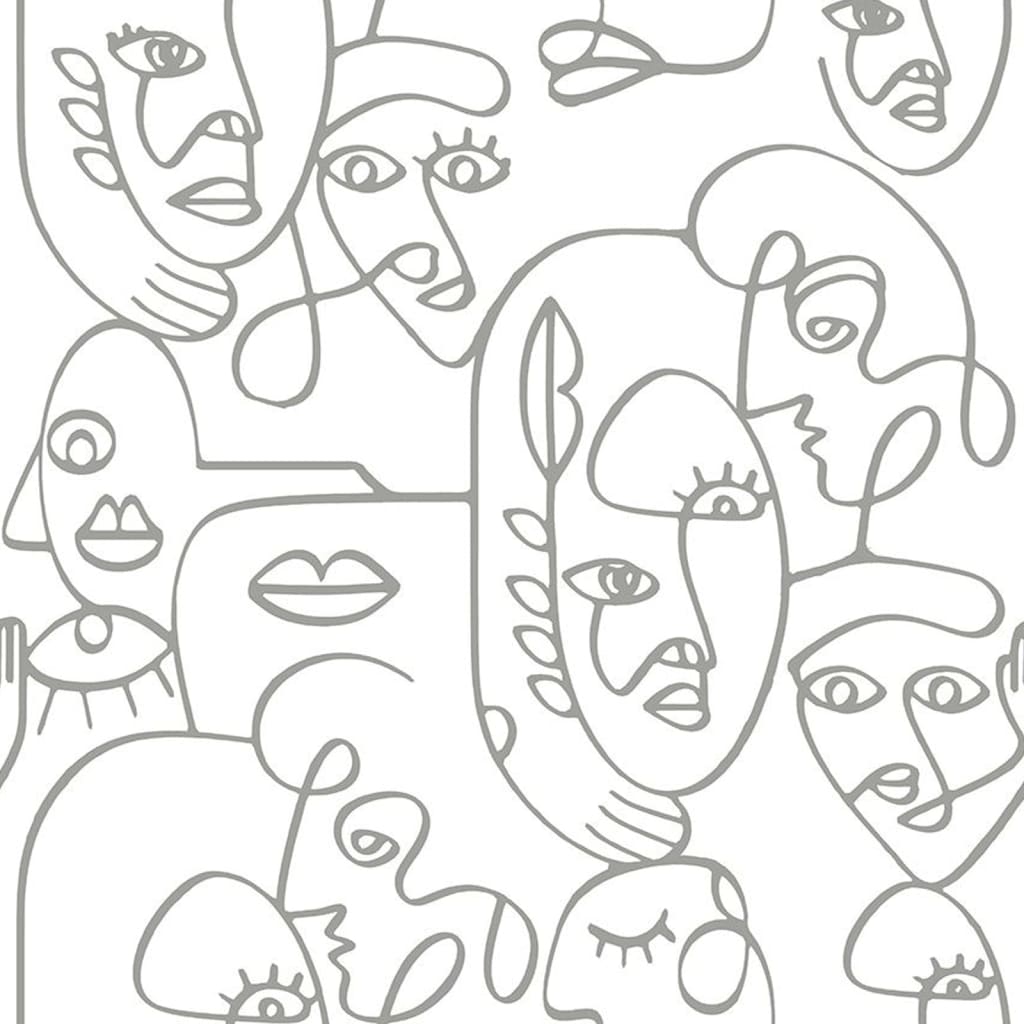 Noordwand noordwand wallpaper Freunde Kaffee Linie Kunstgesichter weiß und metallisch