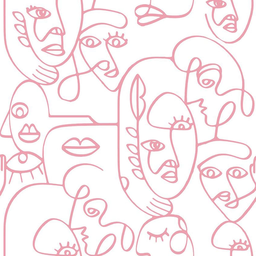 Noordwand Noordwand Wallpape Friends Line Coffee Art twarze białe i różowe
