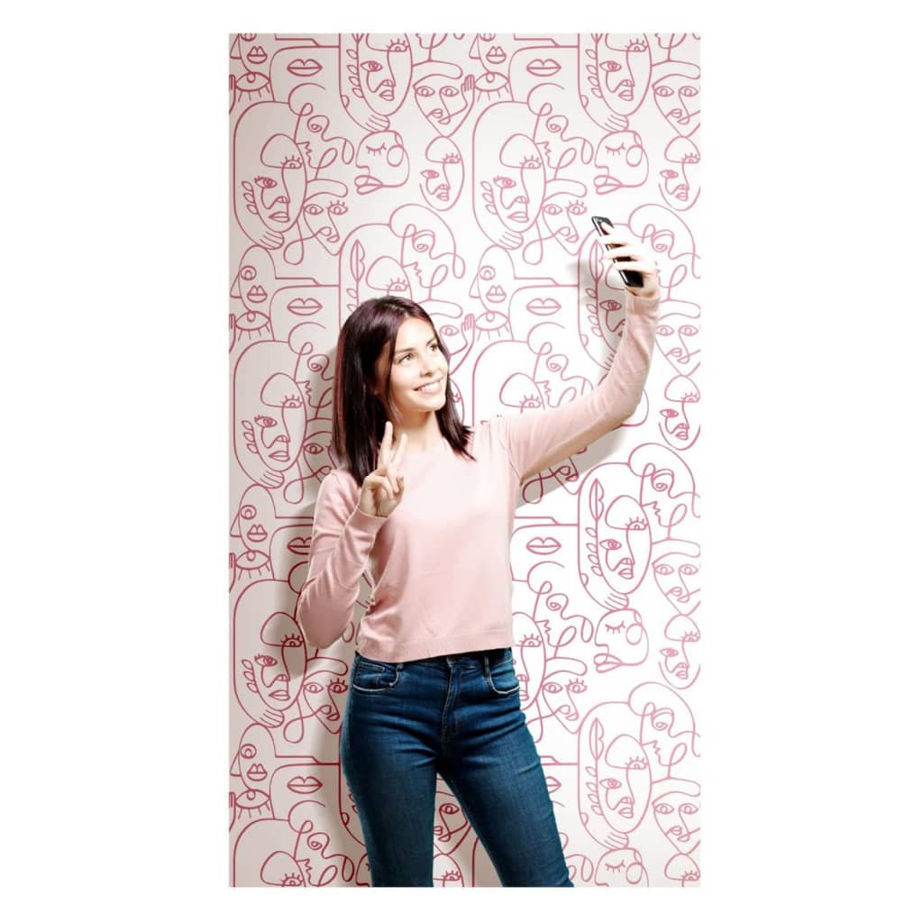Noordwand Noordwand Wallpape Friends Line Coffee Art twarze białe i różowe