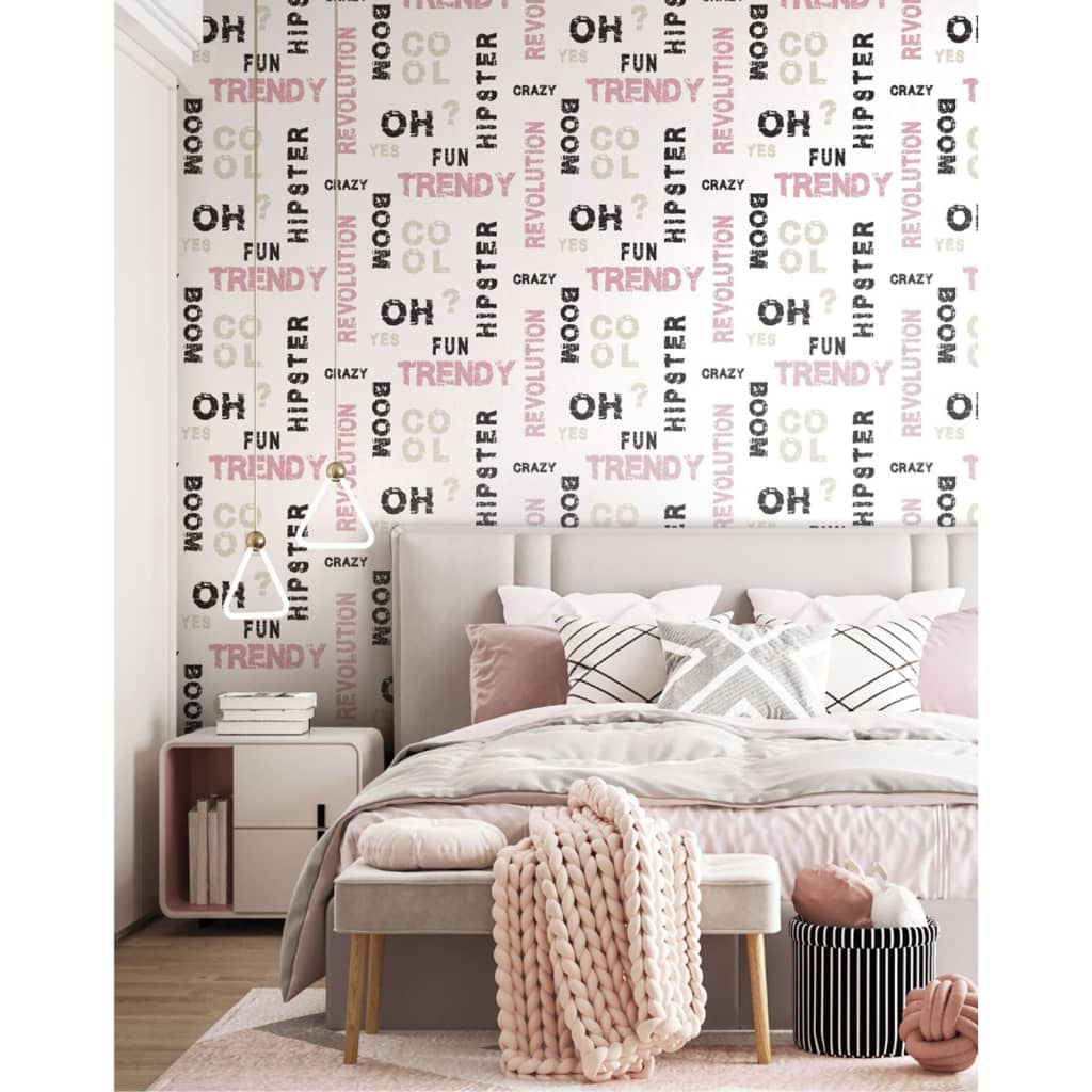 Noordwand Noordwand Wallpaper Frënn Kaffi Wierder a Bréiwer rosa a schwaarz