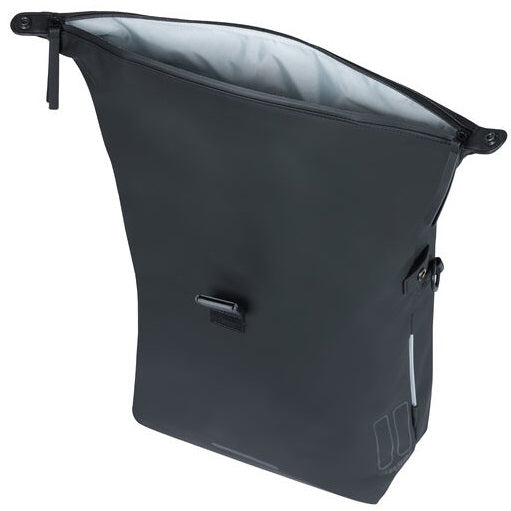 Basil Soho Mik Side Bicycle Sac à vélo noir, imperméable, PU, ​​Nordlicht LED, 17L