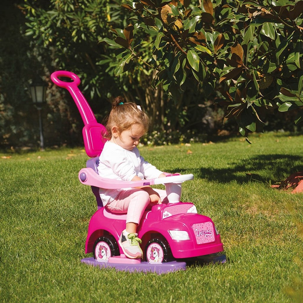 Dolu unicornio para caminar con barra de empuje rosa