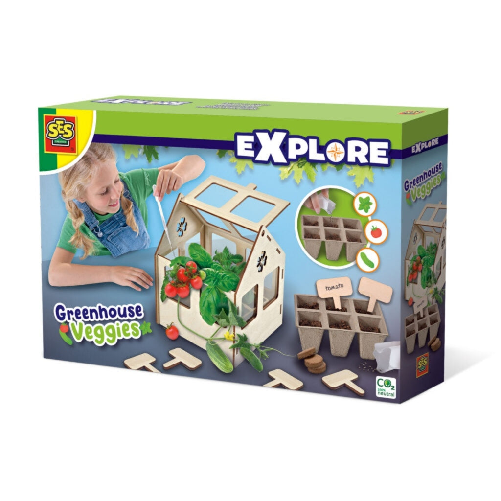 SES Creative Explore wooden greenhouse with vegetables