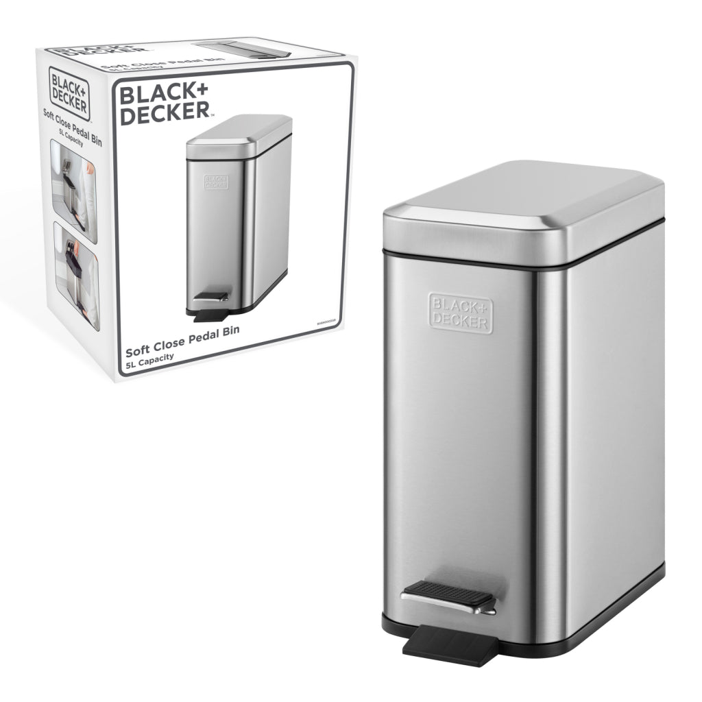 Black Decker Pedal Bin 5L Rustfrit stål sort