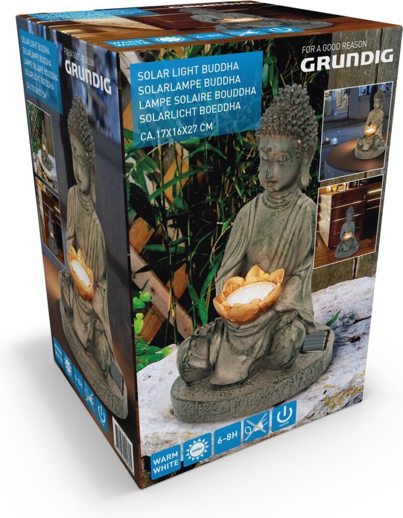 Obrázek Grundig Grundig Buddha se solarlampem LED ON-OUT Tlačítko doba oheň 6-8 hodin 17x16x27cm