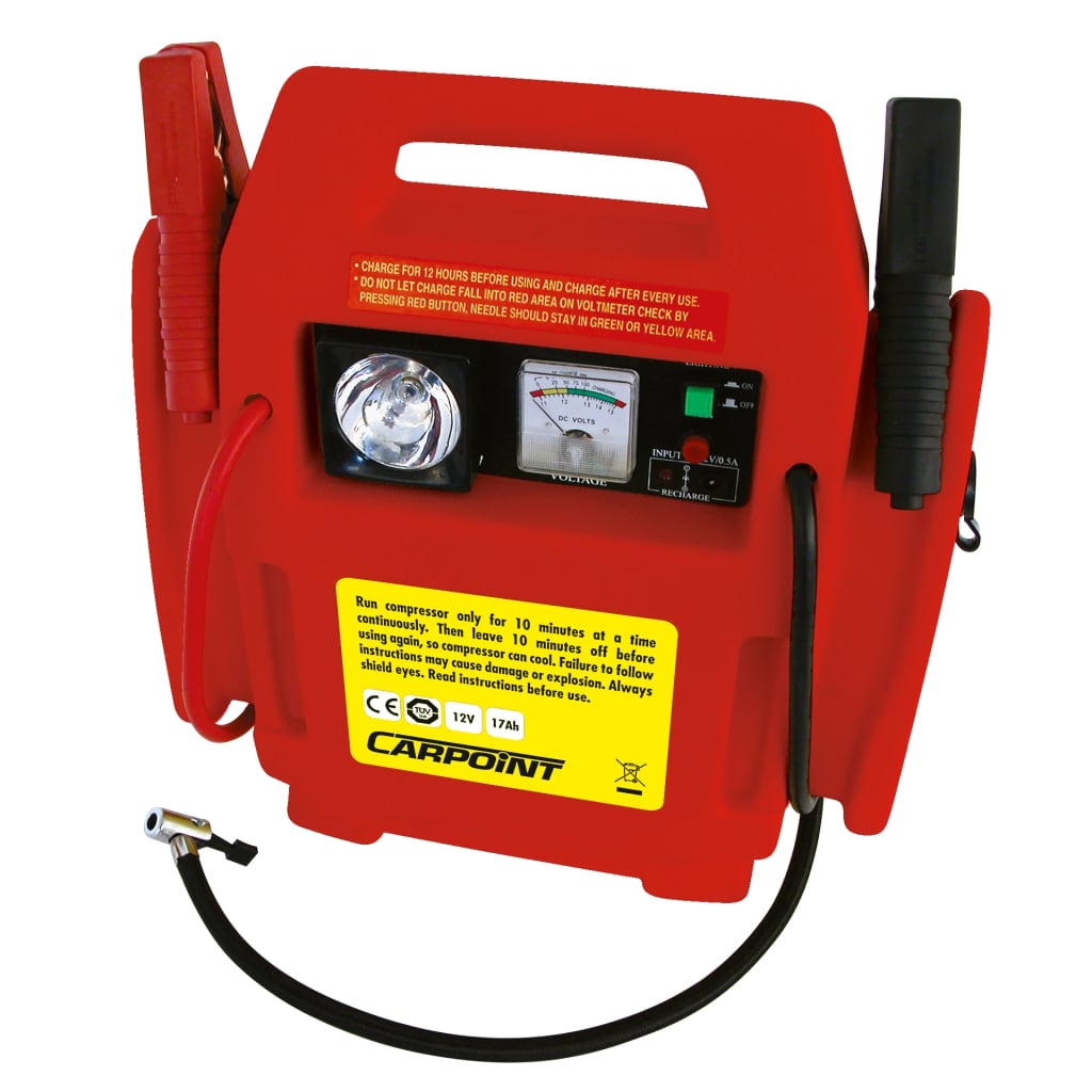 Autopunkt Starthilfe und Luftkompressor 12 V 17 Ah rot