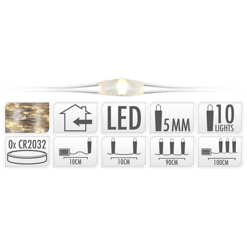S.I.A. Sølvtråd Julelys på batteri 90 cm 10 LED -lys