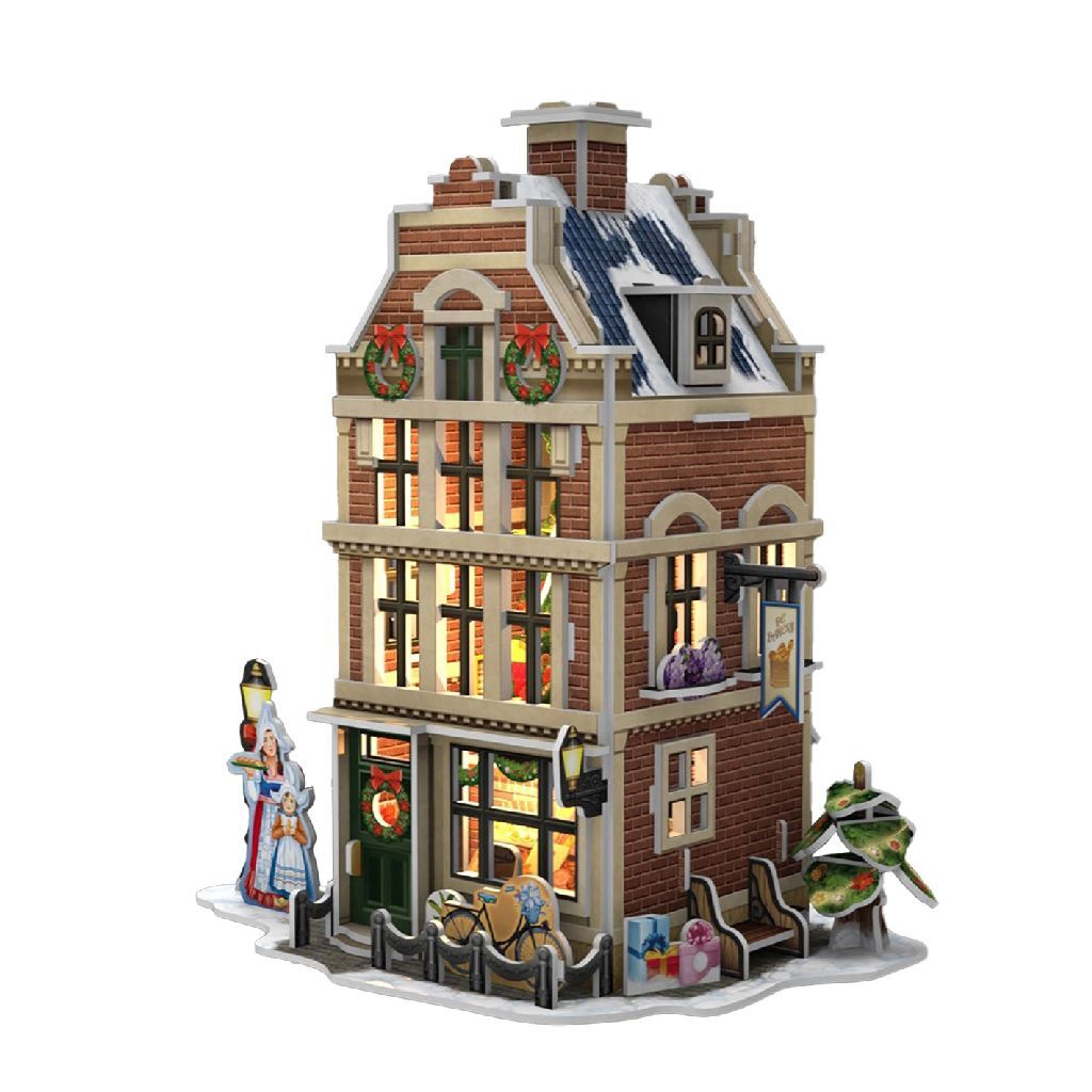 Kubikfun 3D -Puzzle Hollands Huisje Winter Bäckerei + Licht 65 Teile