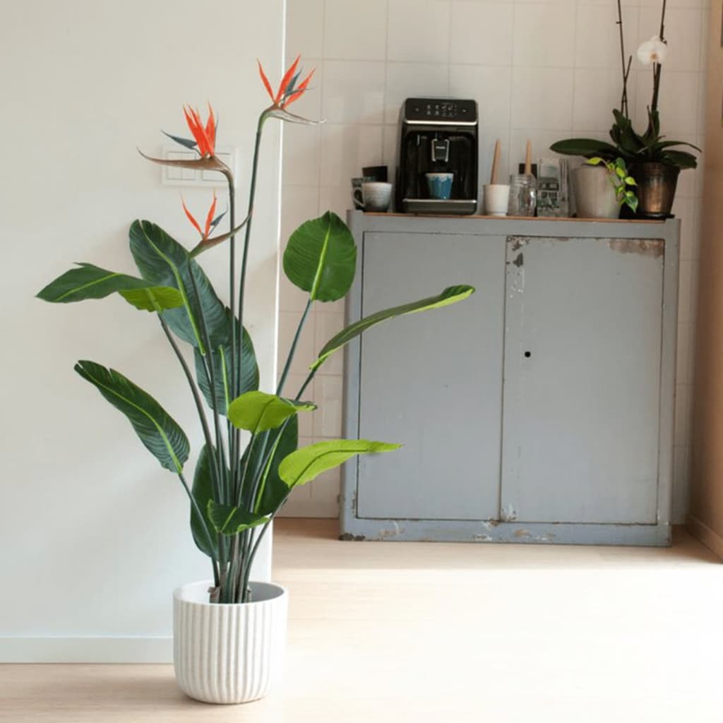 Planta de arte esmeralda esmeralda con maceta y flores Strelitzia 120 cm
