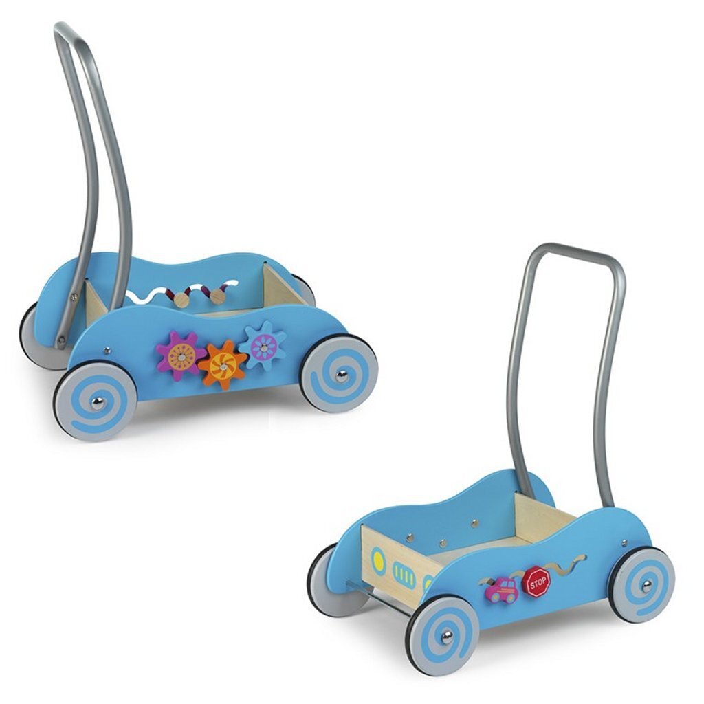 Semplicemente per bambini in legno Push Wagon Blue