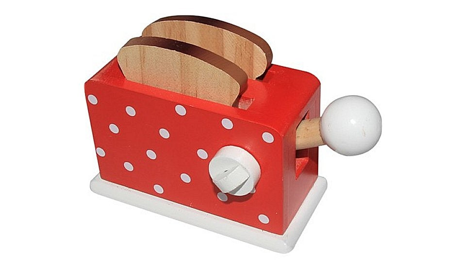 Semplicemente per bambini tostapane in legno + pane rosso