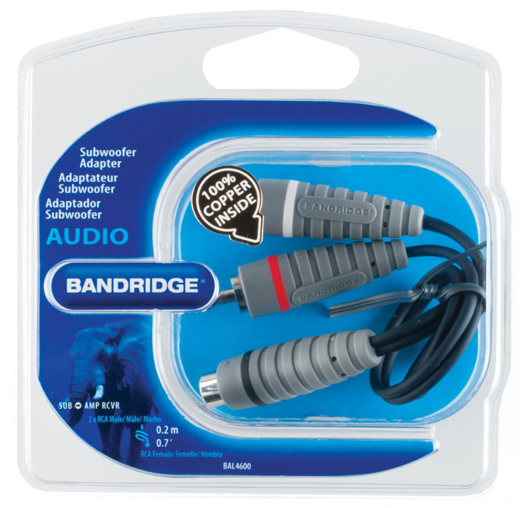 BANDRIDGE BAL4600 SUBWOOFER KABEL 2X RCA MALE - RCA KVINDE 0,20 M Blå
