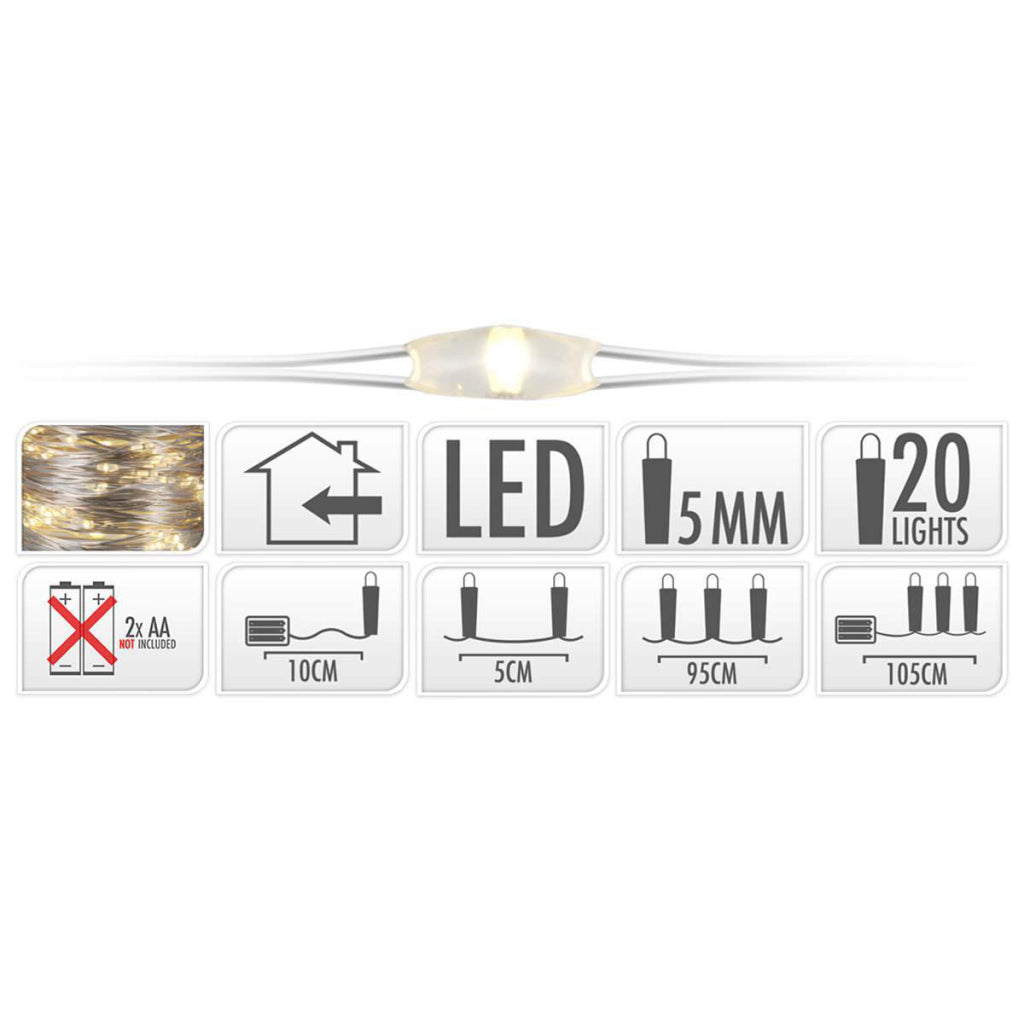S.I.A. Silverge Nit Božične luči na bateriji 95 cm 20 LED luči