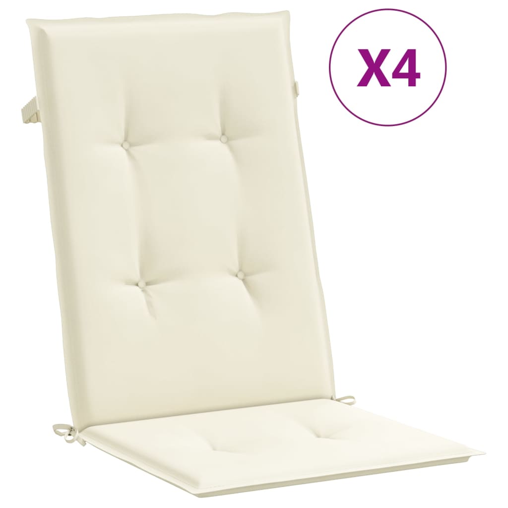 Coussins de chaise de jardin vidaxl 4 ST High arrière 120x50x3 cm Crème de tissu -colore