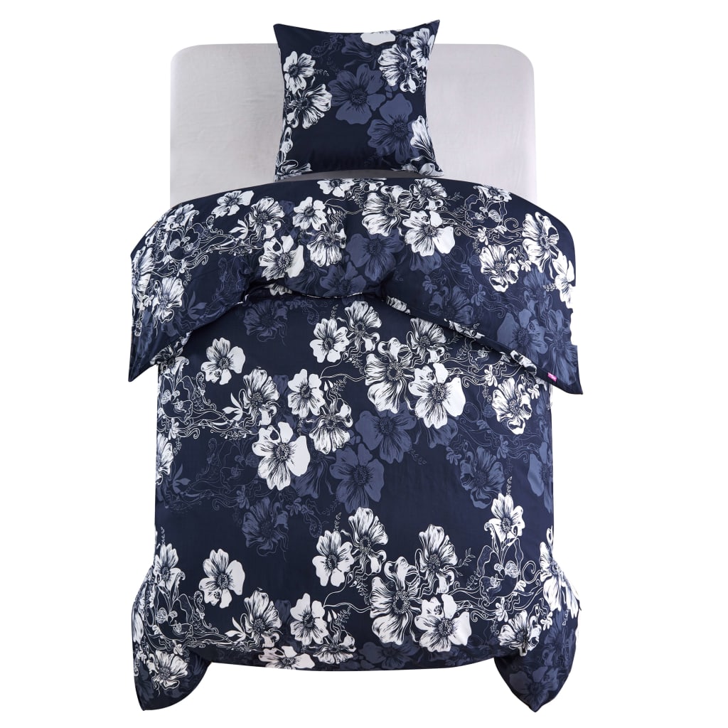 Vidaxl -täcke överlägg set blommesdesign 140x220 60x70 cm marinblå
