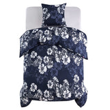Vidaxl -täcke överlägg set blommesdesign 140x220 60x70 cm marinblå