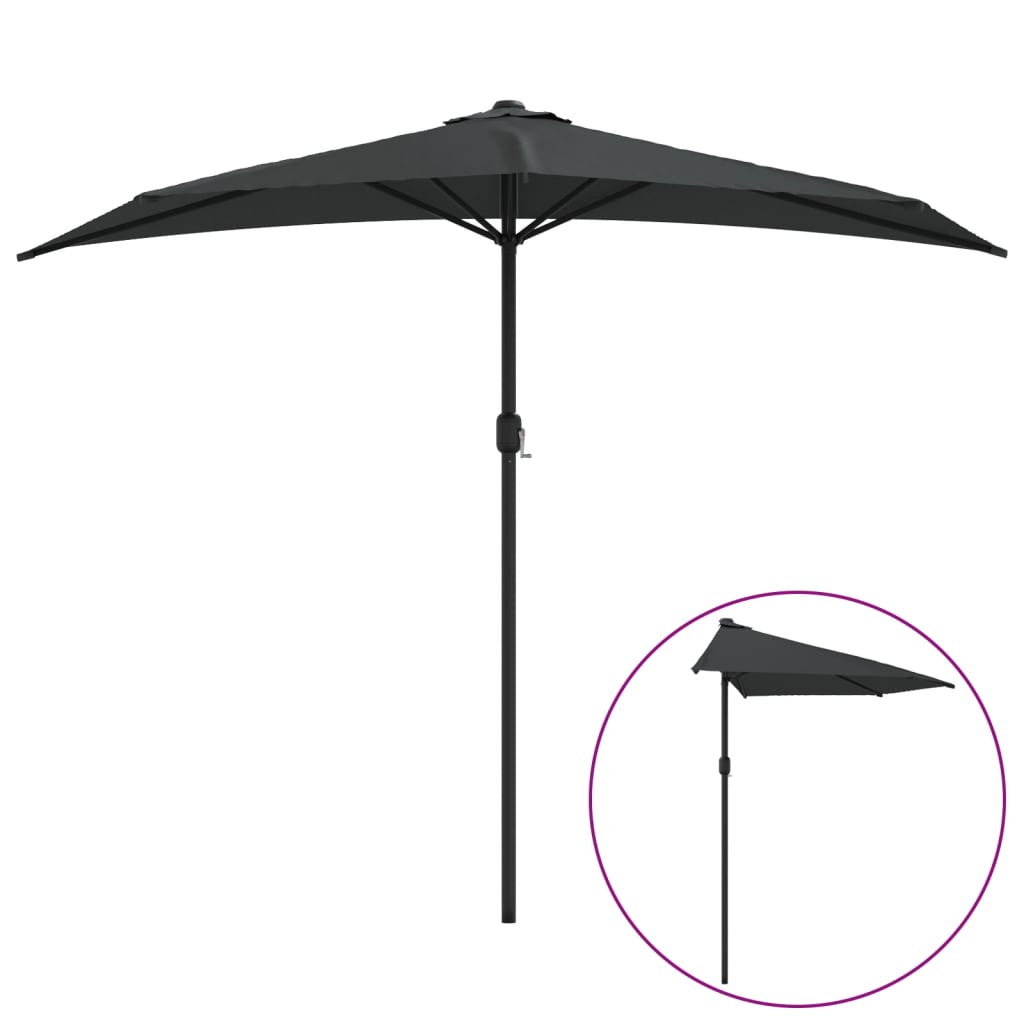 Vidaxl Balkon Parasol halbe mit Aluminiumpol 270x144 cm Anthrazit