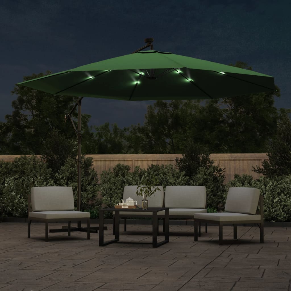 Vidaxl Floating Parasol s LED osvětlením a kovovým pólem 350 cm zelená