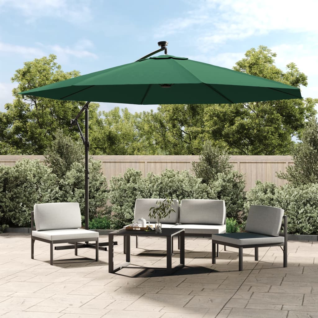 Vidaxl Floating Parasol s LED osvětlením a kovovým pólem 350 cm zelená