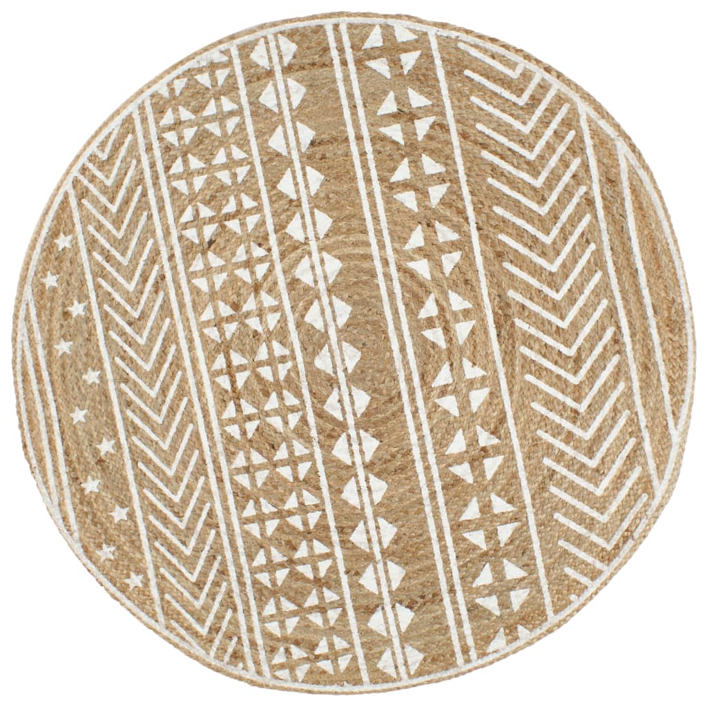 Vidaxl tapis fait à la main avec un jute de 90 cm à imprimé blanc