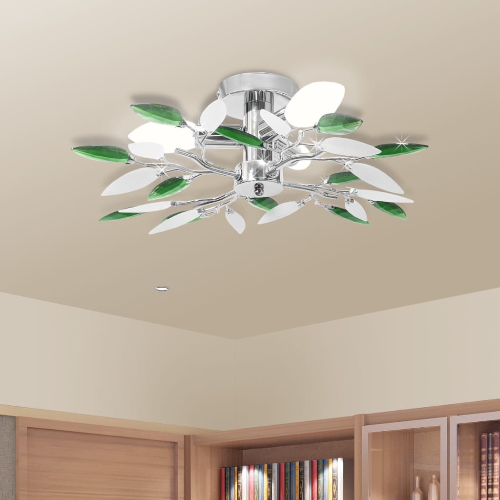 Vidaxl taklampe hvit og grønn akrylkrystallblader 3xe14