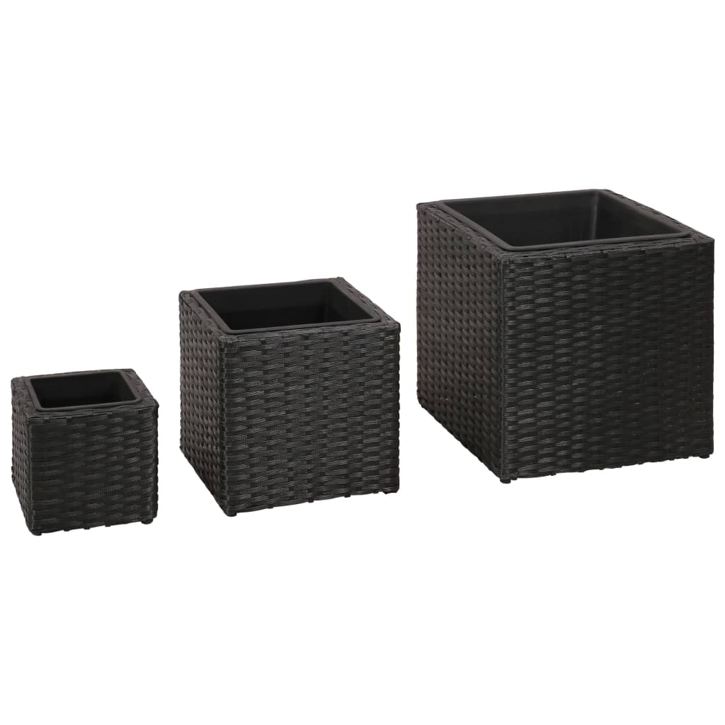 Vidaxl Planters oppdratt 3 st Poly Rattan Black