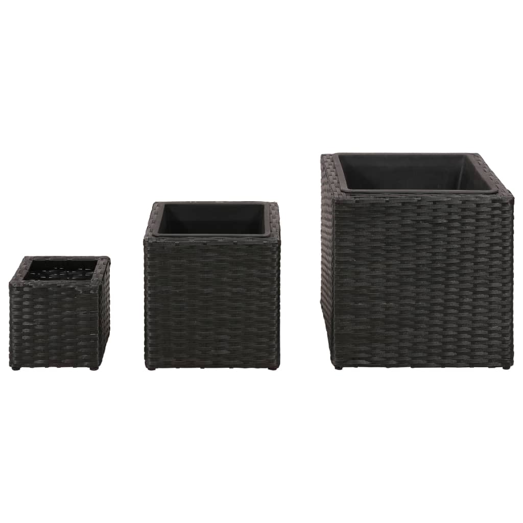 Vidaxl Planters oppdratt 3 st Poly Rattan Black