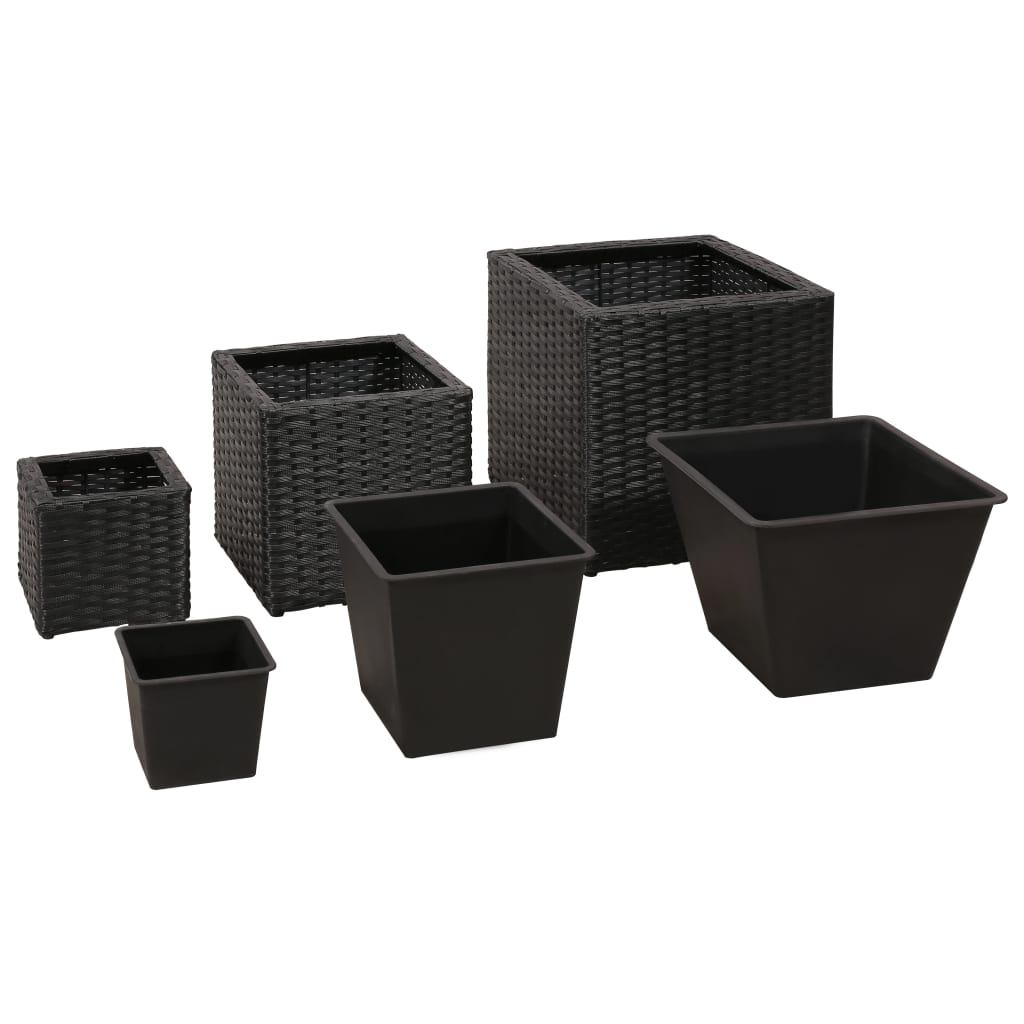 Vidaxl Planters oppdratt 3 st Poly Rattan Black