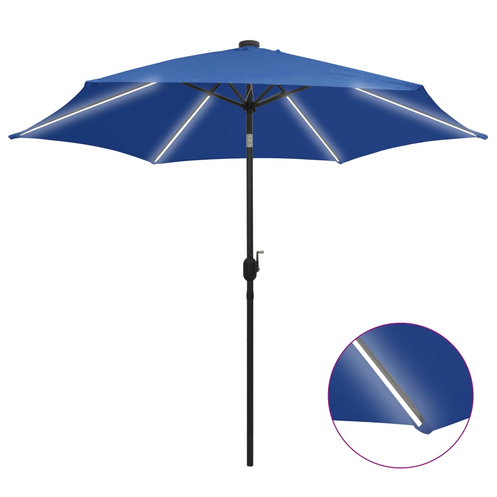 Vidaxl Parsolsol mat gefouerten Luucht an Aluminiumpol 300 cm azure blo